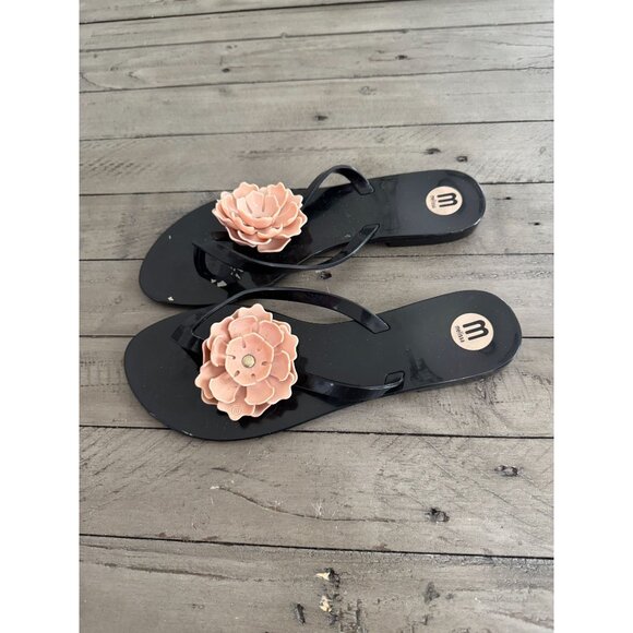 Melissa Harmonic Black with Beige Flower Jelly Rubber Flip Flop Sandals Size 8 - Picture 4 of 8